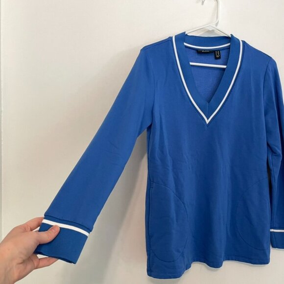 SUSAN GRAVER Brushed Back Knit V-Neck Tunic Blue Pullover Sweatshirt PETITE SP - Picture 7 of 13